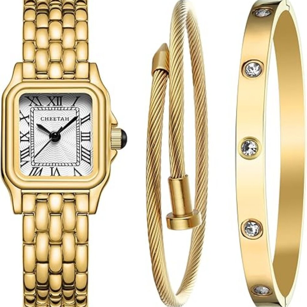CHEETAH Women’s Gold Bangle Watch and Bracelet Set